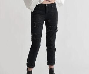 NWT One Teaspoon Sz26 Awesome Baggies Fox Black Low Waist Straight Leg Rip Jeans